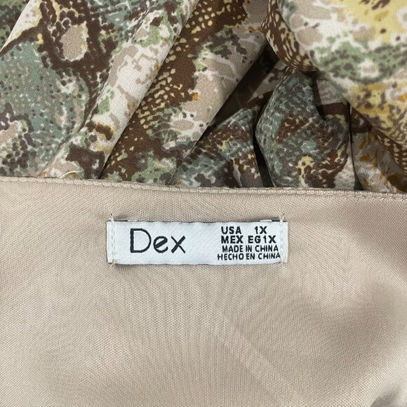 Dex Snakeskin Print V-Neck Ruffled Flutter Sleeve Faux Wrap Midi Dress 1X Earthy - Picture 10 of 11